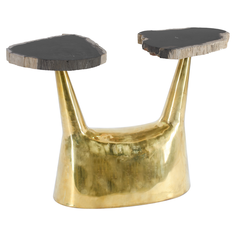 Приставной столик Side Table Petrified Wood Латунь Черный Бежевый Приставной столик Side Table Petrified Wood Латунь Черный Бежевый во Владивостоке | Loft Concept
