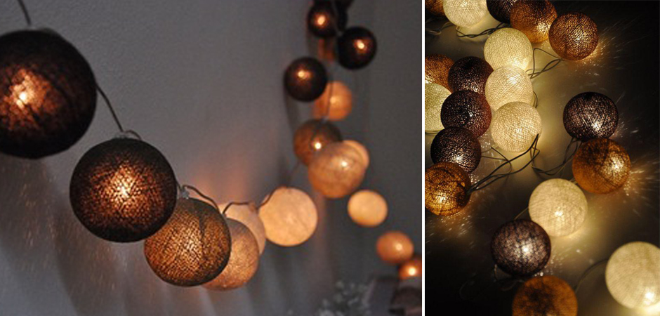 Гирлянда хлопковые фонарики Сotton Ball Brown - Loft-Concept во Владивостоке