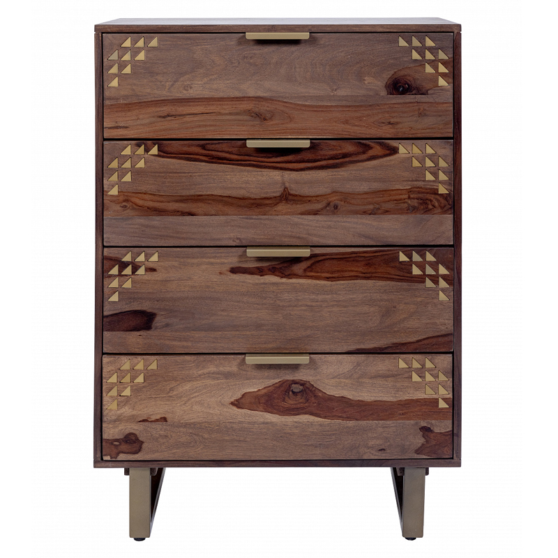 Тумба с выдвижными ящиками из массива дерева Шишам Indian Rosewood Коричневый Золотой во Владивостоке | Loft Concept 