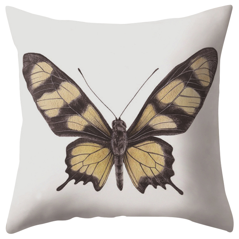Декоративная подушка Yellow Butterfly Белый Желтый Черный во Владивостоке | Loft Concept 
