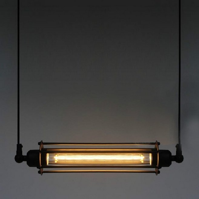 Подвесной светильник Loft Industrial Edison Cage Horizontal Mono Черный Подвесной светильник Loft Industrial Edison Cage Horizontal Mono Черный во Владивостоке | Loft Concept