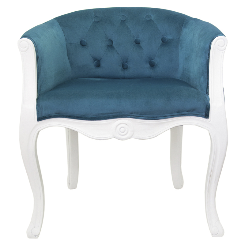 Кресло низкое в стиле прованс Louis French Armchair white and blue velour Бирюзовый Белый Кресло низкое в стиле прованс Louis French Armchair white and blue velour Бирюзовый Белый во Владивостоке | Loft Concept