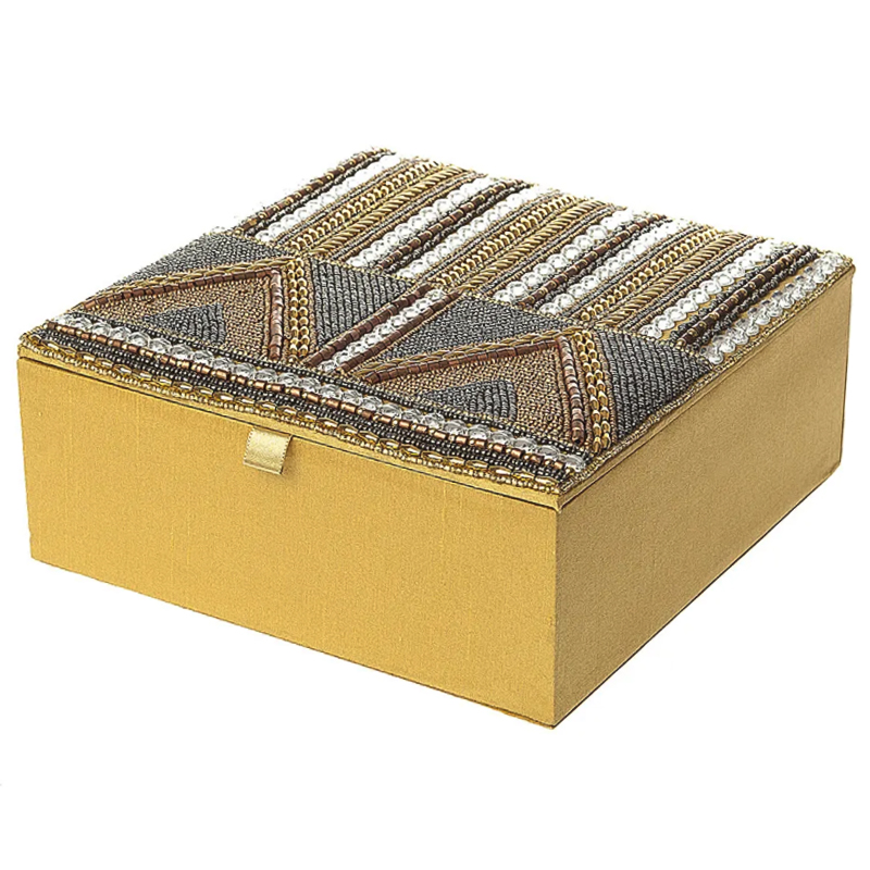 Шкатулка с вышивкой из бисера Lixin Beads Embroidery Box Золотой Серебряный Коричневый Шкатулка с вышивкой из бисера Lixin Beads Embroidery Box Золотой Серебряный Коричневый во Владивостоке | Loft Concept