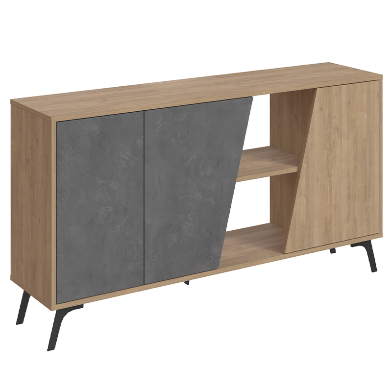 Комод с дверцами и 2-мя открытыми отделениями серого и древесного цвета FIONA CONSOLE OAK Древесина Серый Комод с дверцами и 2-мя открытыми отделениями серого и древесного цвета FIONA CONSOLE OAK Древесина Серый во Владивостоке | Loft Concept