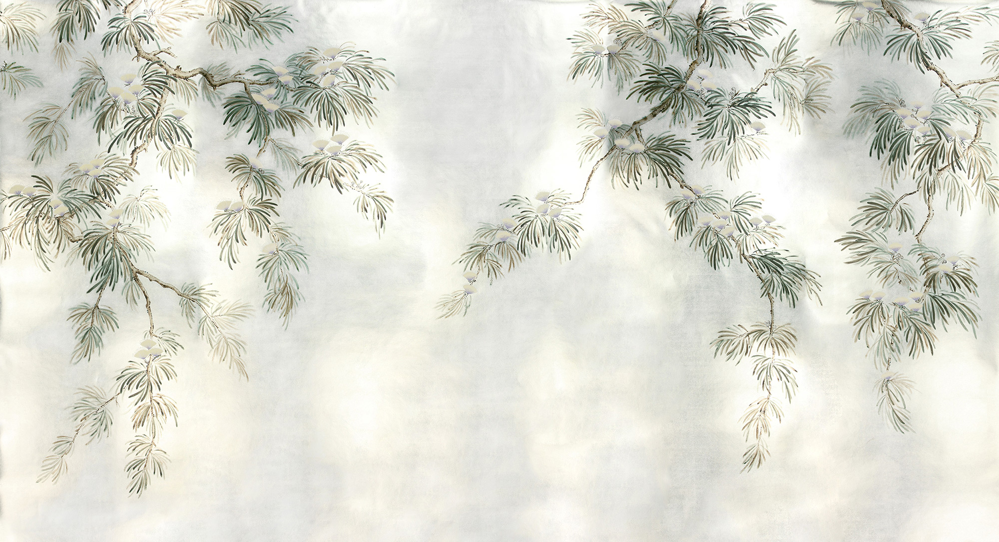 Обои ручная роспись Silk Tree Original colourway on White Metal gilded paper Обои ручная роспись Silk Tree Original colourway on White Metal gilded paper - постер Loft-Concept во Владивостоке