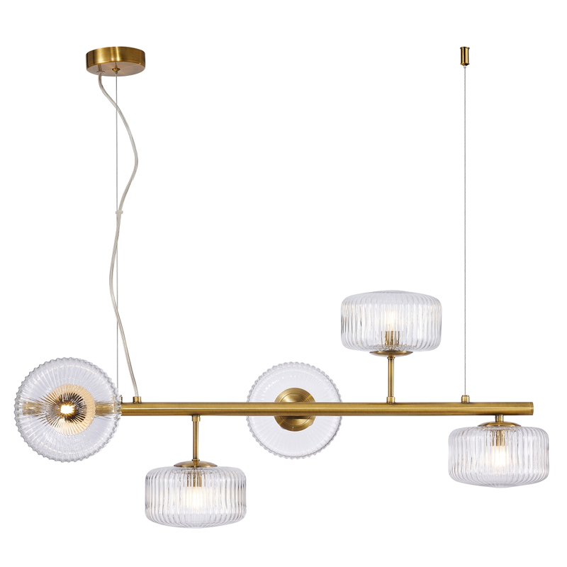 Люстра Blown Glass с прозрачными рельефными плафонами Латунь Прозрачный Люстра Blown Glass с прозрачными рельефными плафонами Латунь Прозрачный во Владивостоке | Loft Concept
