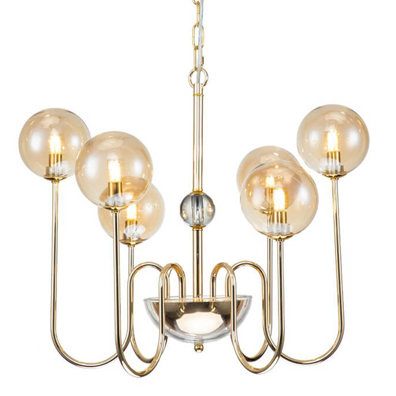 Люстра Sheiry Glass Ball Chandelier 6 Глянцевое золото Янтарный Люстра Sheiry Glass Ball Chandelier 6 Глянцевое золото Янтарный во Владивостоке | Loft Concept