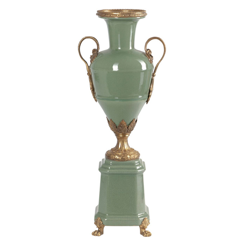 Ваза зеленого цвета из фарфора на высокой подставке с бронзовыми ручками Eden Garden porcelain and bronze Зеленый Бронза Ваза зеленого цвета из фарфора на высокой подставке с бронзовыми ручками Eden Garden porcelain and bronze Зеленый Бронза во Владивостоке | Loft Concept