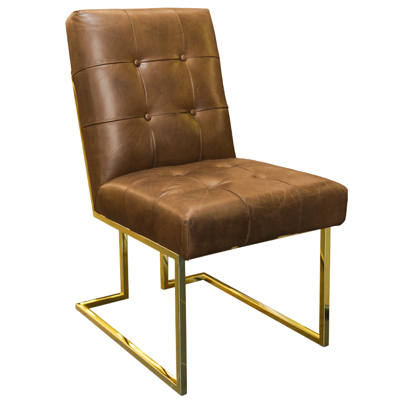 Кресло Alais Leather Armchair Коричневый Глянцевое золото Кресло Alais Leather Armchair Коричневый Глянцевое золото во Владивостоке | Loft Concept