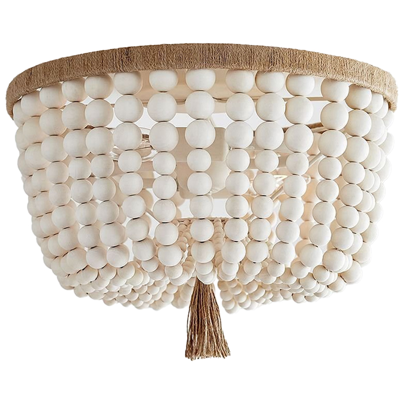 Круглый потолочный светильник украшенный круглыми белыми бусинами Wooden Beads Ceiling lamp Белый Коричневый Круглый потолочный светильник украшенный круглыми белыми бусинами Wooden Beads Ceiling lamp Белый Коричневый во Владивостоке | Loft Concept