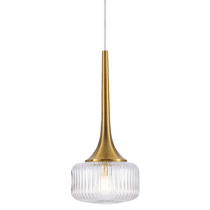 Подвесной светильник Blown Glass с прозрачным рельефным плафоном Латунь Прозрачный Подвесной светильник Blown Glass с прозрачным рельефным плафоном Латунь Прозрачный во Владивостоке | Loft Concept