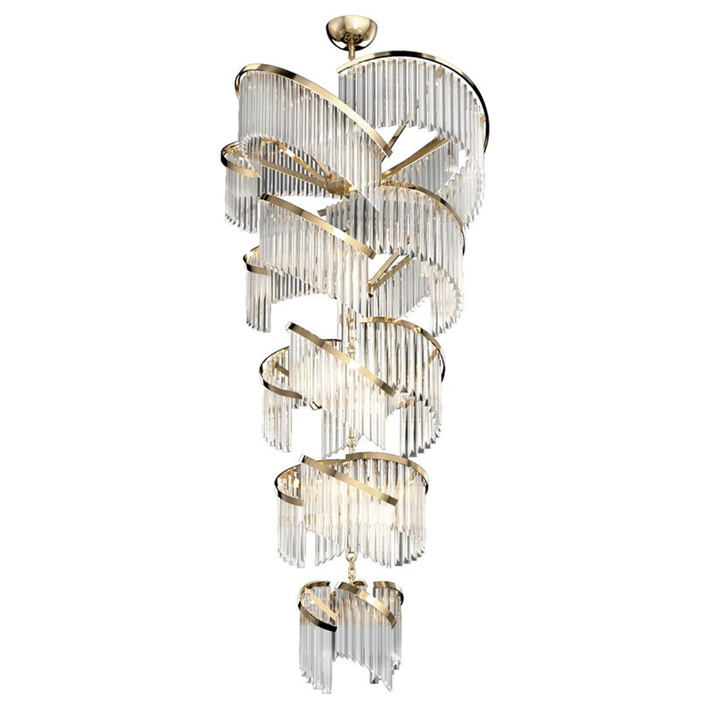 Большая Многоярусная Люстра для Высокого потолка Odeon Large Tiered Chandelier Золотой Прозрачное Стекло во Владивостоке | Loft Concept 