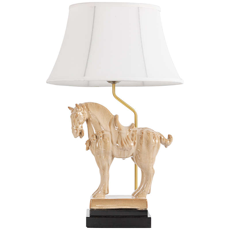 Настольная лампа Dynasty Tang Horse Sculpture Lampshade Бежевый Коричневый Белый Латунь Настольная лампа Dynasty Tang Horse Sculpture Lampshade Бежевый Коричневый Белый Латунь во Владивостоке | Loft Concept