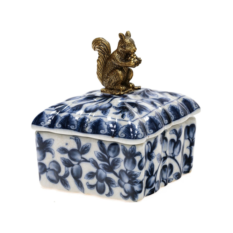 Шкатулка Bronze Squirrel Square Белый Бронза Синий Шкатулка Bronze Squirrel Square Белый Бронза Синий во Владивостоке | Loft Concept
