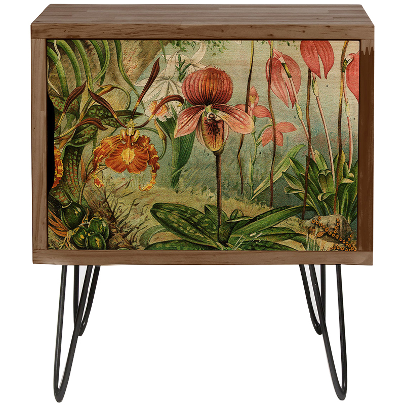 Тумба с цветочным изображением Floral Wood Nightstand 2 Коричневый Зеленый Красный Тумба с цветочным изображением Floral Wood Nightstand 2 Коричневый Зеленый Красный во Владивостоке | Loft Concept