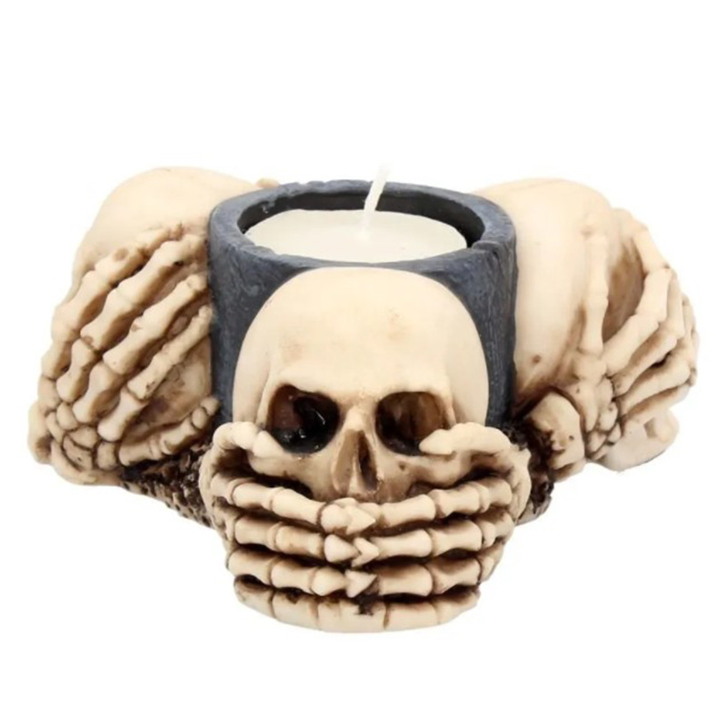 Подсвечник Three Wise Skulls Черный Бежево-серый Подсвечник Three Wise Skulls Черный Бежево-серый во Владивостоке | Loft Concept
