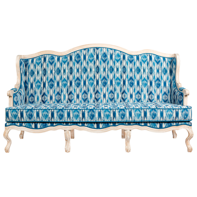 Трехместный диван с голубым узором Ikat Pattern Белый Голубой Трехместный диван с голубым узором Ikat Pattern Белый Голубой во Владивостоке | Loft Concept