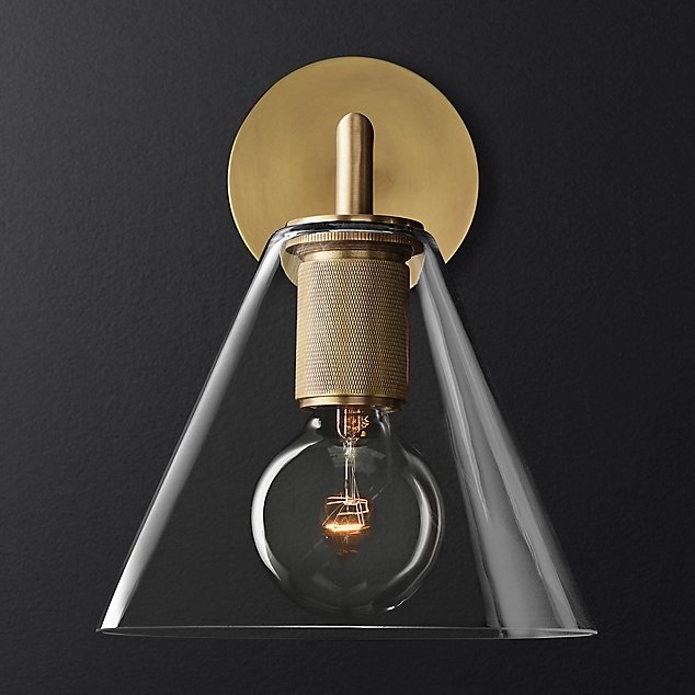 Бра RH Utilitaire Funnel Shade Single Sconce Brass Прозрачное Стекло Латунь Бра RH Utilitaire Funnel Shade Single Sconce Brass Прозрачное Стекло Латунь во Владивостоке | Loft Concept