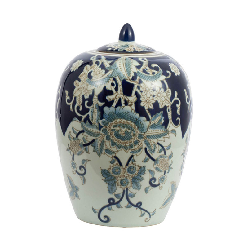 Ваза с крышкой Blue & White Ornament Vase barrel Белый Синий Ваза с крышкой Blue & White Ornament Vase barrel Белый Синий во Владивостоке | Loft Concept