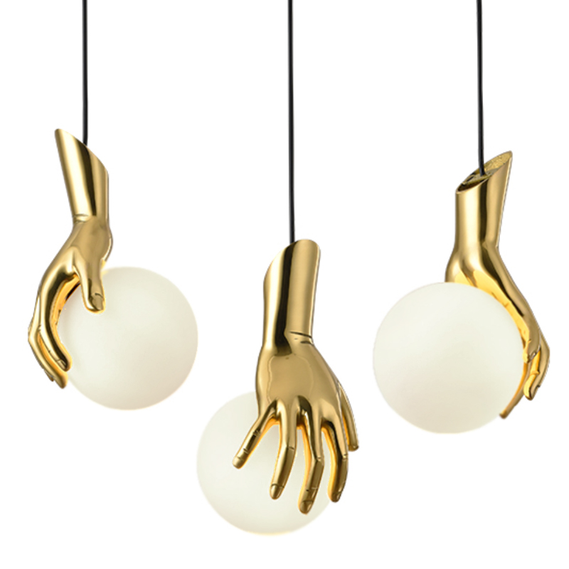 Подвесной светильник Золотая рука Gold Hand Pendant lamp Глянцевое золото Прозрачный белый Подвесной светильник Золотая рука Gold Hand Pendant lamp Глянцевое золото Прозрачный белый во Владивостоке | Loft Concept