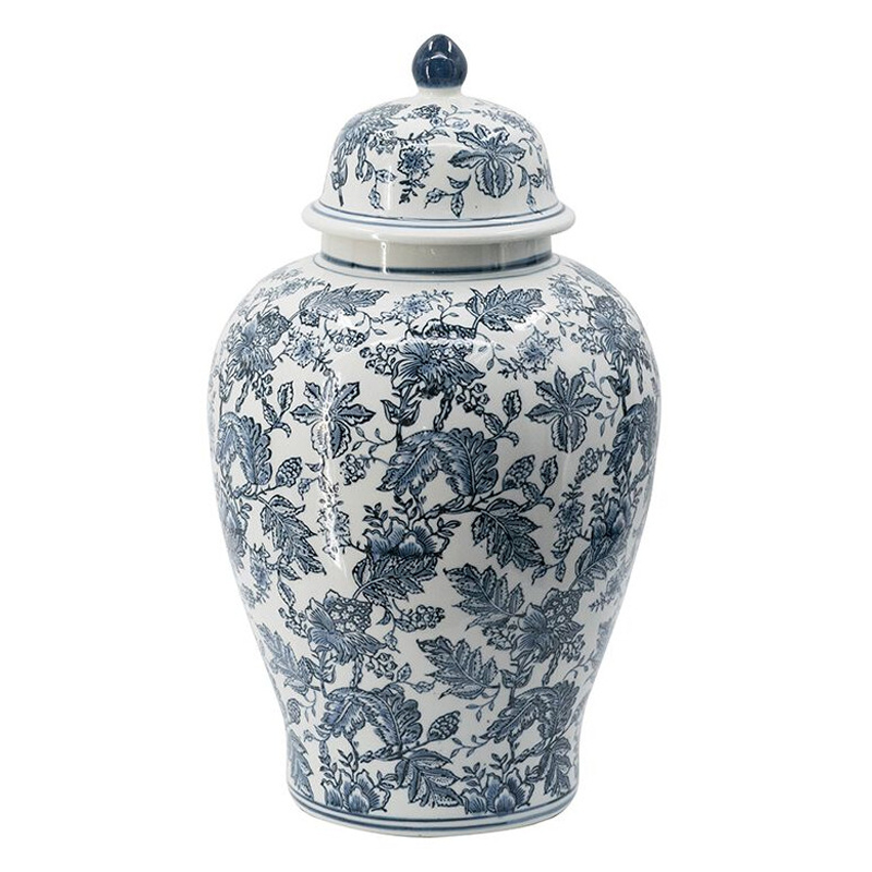 Ваза с крышкой и бело-синим цветочным узором Blue & White Ornament Белый Синий Ваза с крышкой и бело-синим цветочным узором Blue & White Ornament Белый Синий во Владивостоке | Loft Concept