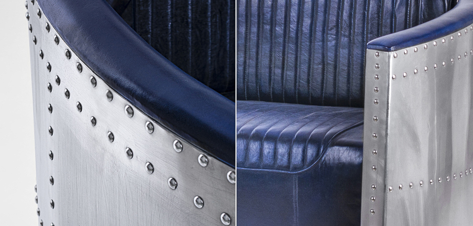 Диван Авиатор Sofa 2 seat синяя кожа - фото №1