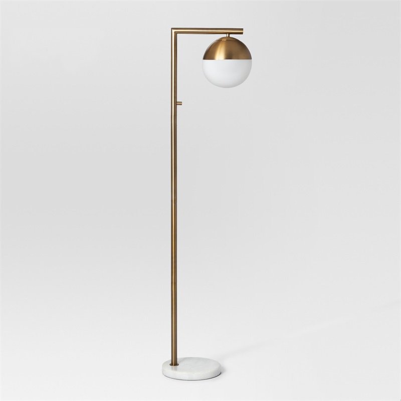 Торшер Geneva Single Glass Globe Floor Lamp Белый Латунь Торшер Geneva Single Glass Globe Floor Lamp Белый Латунь во Владивостоке | Loft Concept
