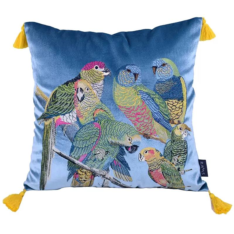 Декоративная подушка с вышивкой Embroidery Parrots Pillow Blue Голубой Мульти Декоративная подушка с вышивкой Embroidery Parrots Pillow Blue Голубой Мульти во Владивостоке | Loft Concept