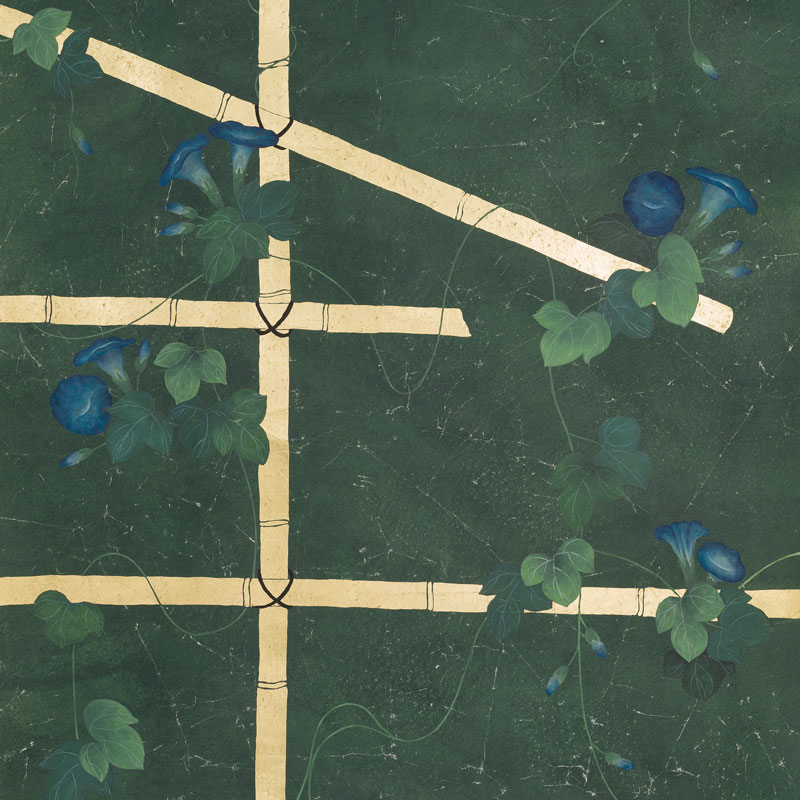Обои ручная роспись Morning Glory Original colourway on Edo Green painted Xuan paper Обои ручная роспись Morning Glory Original colourway on Edo Green painted Xuan paper во Владивостоке | Loft Concept