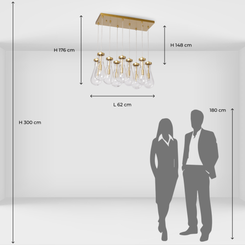 Люстра с 9-ю прозрачными стеклянными плафонами в форме капли Lucid Rain  во Владивостоке