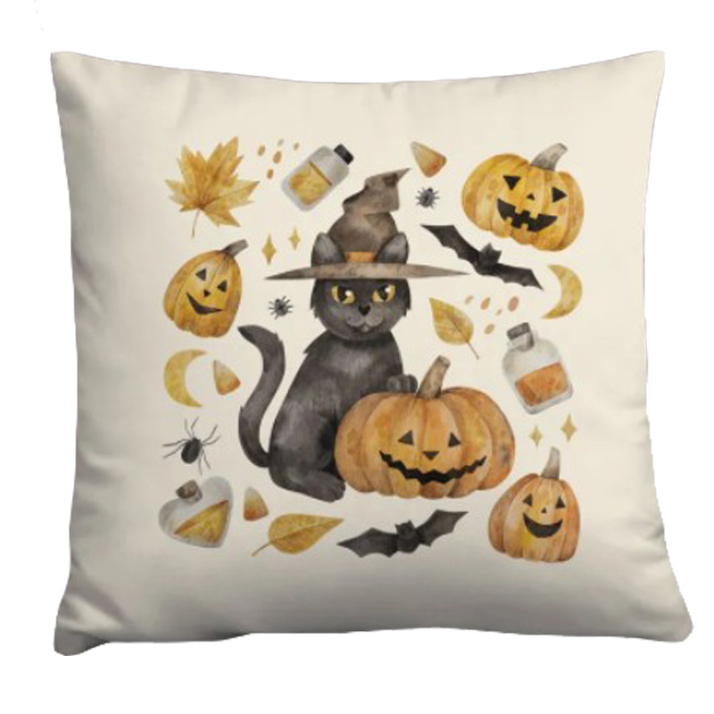 Подушка Halloween Pumpkin Cat Белый Оранжевый Серый Подушка Halloween Pumpkin Cat Белый Оранжевый Серый во Владивостоке | Loft Concept