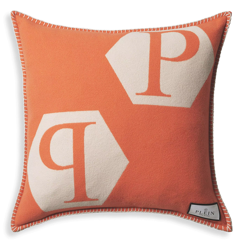 Подушка Philipp Plein Cushion Cashmere PP Logo 65 x 65 Orange Оранжевый Белый Подушка Philipp Plein Cushion Cashmere PP Logo 65 x 65 Orange Оранжевый Белый во Владивостоке | Loft Concept