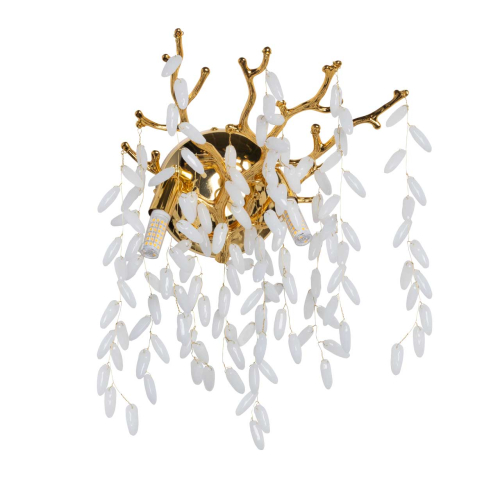 Бра золотого цвета с ветвями и белыми овальными стеклянными подвесками Droplet Chandelier Золотой Прозрачный Белый во Владивостоке | Loft Concept 