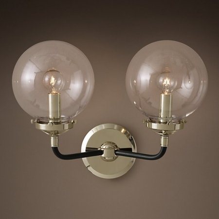 Бра Bistro Globe Clear Glass Double Sconce Nickel Бра Bistro Globe Clear Glass Double Sconce Nickel во Владивостоке | Loft Concept