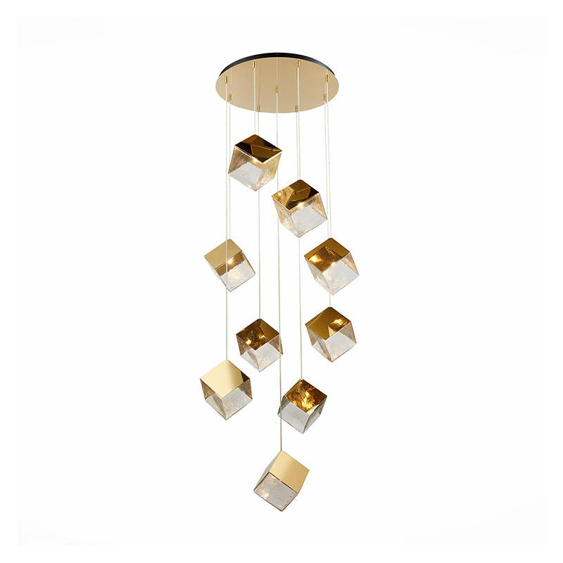 Потолочная люстра Pyrite Chandelier gold cube 9 Золотой Прозрачный во Владивостоке | Loft Concept 
