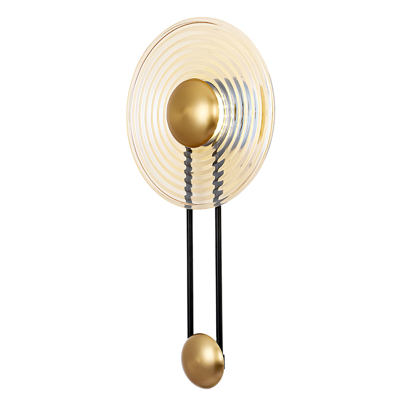Бра с круглым рифленым плафоном янтарного цвета Savio Glass Disc Light Латунь Черный Янтарный Бра с круглым рифленым плафоном янтарного цвета Savio Glass Disc Light Латунь Черный Янтарный во Владивостоке | Loft Concept