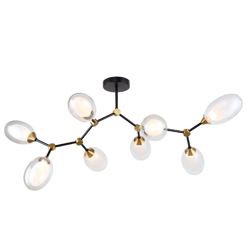 Люстра с плафонами из двойного стекла BUBBLE CHANDELIER Черный Латунь Прозрачный во Владивостоке | Loft Concept 