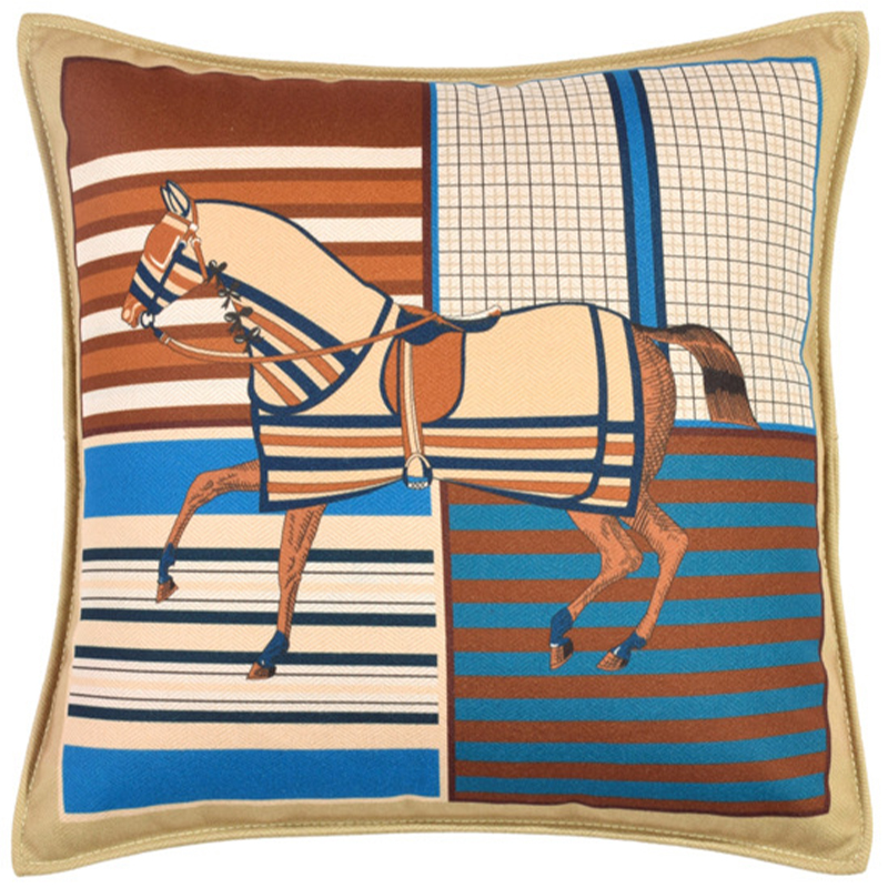 Декоративная подушка Hermes Horse 43 Бежевый Коричневый Синий Мульти Декоративная подушка Hermes Horse 43 Бежевый Коричневый Синий Мульти во Владивостоке | Loft Concept