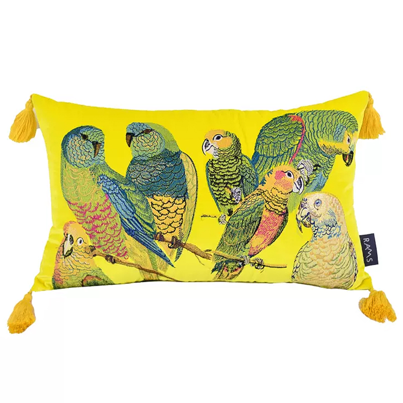 Декоративная подушка с вышивкой Embroidery Parrots Long Pillow Yellow Желтый Мульти Декоративная подушка с вышивкой Embroidery Parrots Long Pillow Yellow Желтый Мульти во Владивостоке | Loft Concept