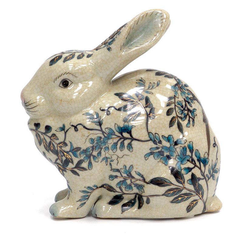 Статуэтка фарфоровая Заяц белая с орнаментом Bunny Белый Синий во Владивостоке | Loft Concept 
