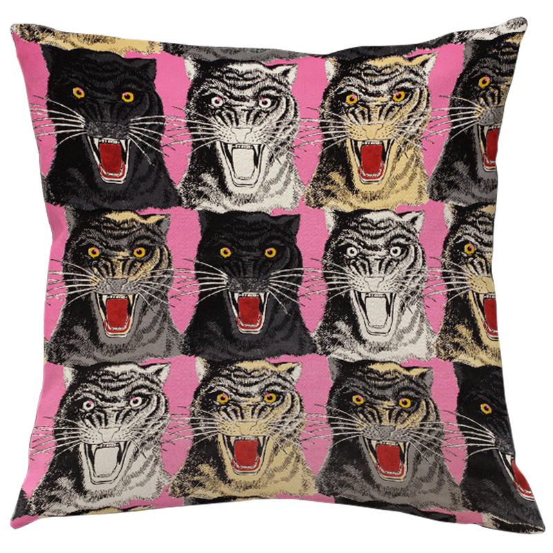 Декоративная подушка Стиль Gucci Panthers Pink Мульти Розовый Декоративная подушка Стиль Gucci Panthers Pink Мульти Розовый во Владивостоке | Loft Concept