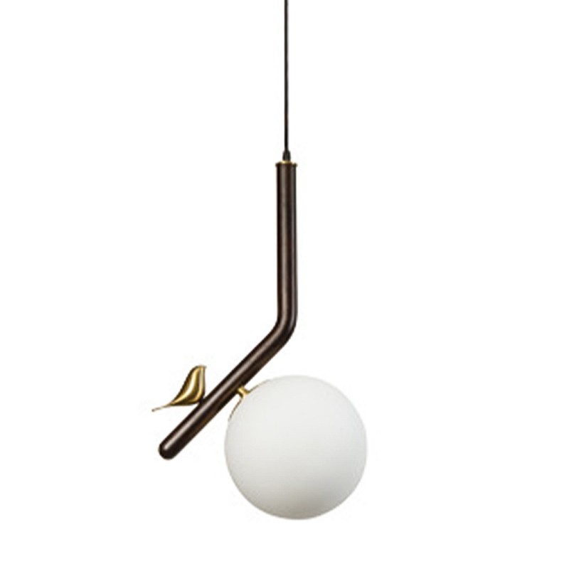 Подвесной светильник с птичкой Bird Wood Hanging Lamp Белое матовое стекло Коричневый Латунь Подвесной светильник с птичкой Bird Wood Hanging Lamp Белое матовое стекло Коричневый Латунь во Владивостоке | Loft Concept