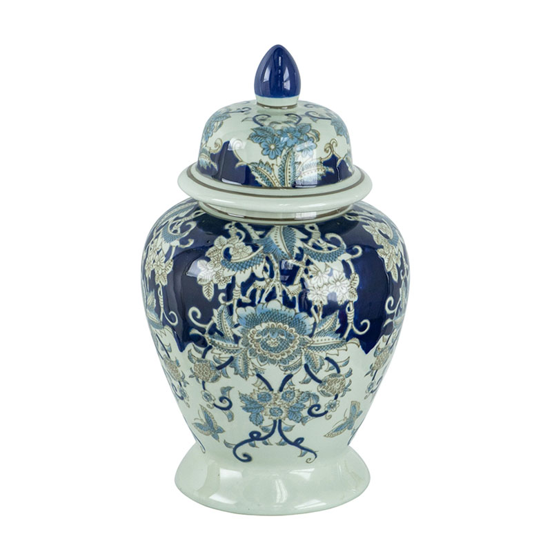 Ваза с крышкой Blue & White Ornament Vase 42 Белый Синий Ваза с крышкой Blue & White Ornament Vase 42 Белый Синий во Владивостоке | Loft Concept