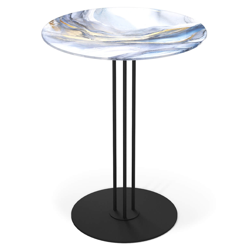 Стол журнальный с круглой бело-голубой столешницей из стекла White and Blue Marble Черный Белый Голубой Стол журнальный с круглой бело-голубой столешницей из стекла White and Blue Marble Черный Белый Голубой во Владивостоке | Loft Concept