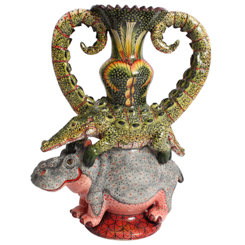 Ваза Бегемот и Крокодил Crocodile and Hippo Vase Серый Розовый Зеленый Ваза Бегемот и Крокодил Crocodile and Hippo Vase Серый Розовый Зеленый во Владивостоке | Loft Concept