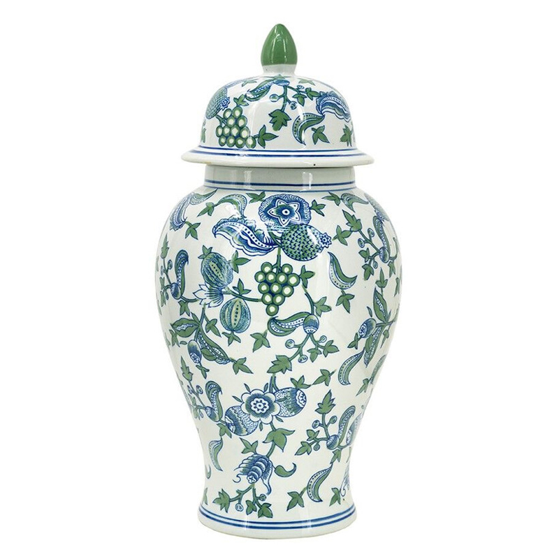 Ваза с крышкой и зелено-голубым рисунком на белом фоне 51 см Blue & White Ornament Белый Синий Ваза с крышкой и зелено-голубым рисунком на белом фоне 51 см Blue & White Ornament Белый Синий во Владивостоке | Loft Concept