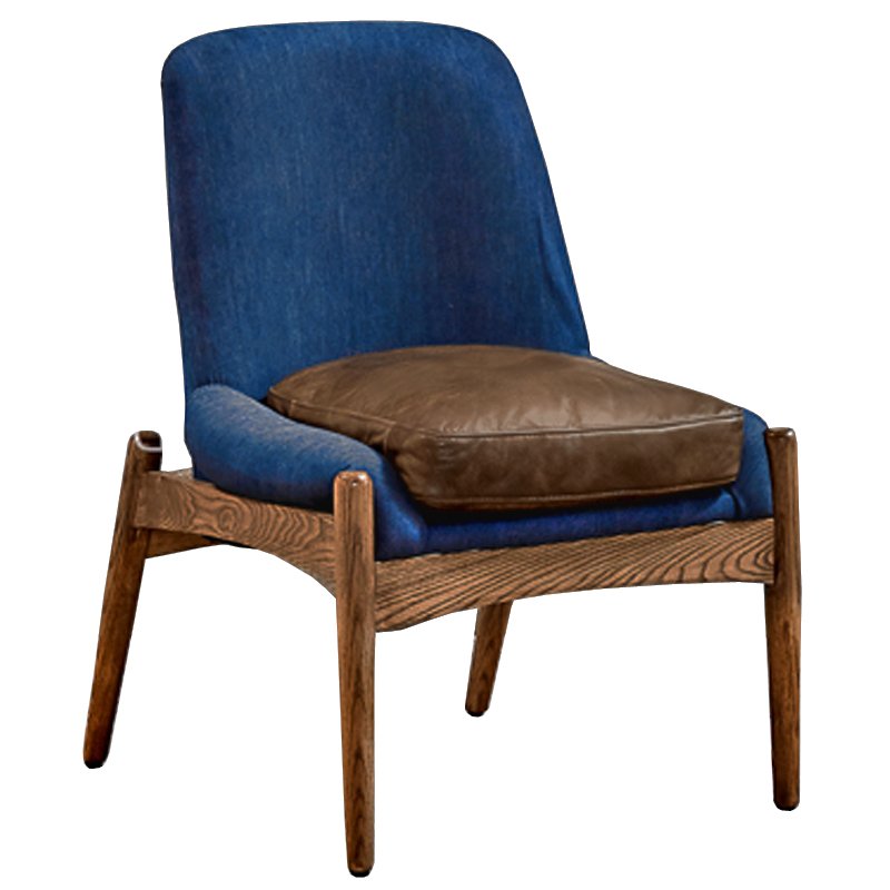 Кресло NAXOS CHAIR BLUE Leather and linen Синий Дерево Табак во Владивостоке | Loft Concept 
