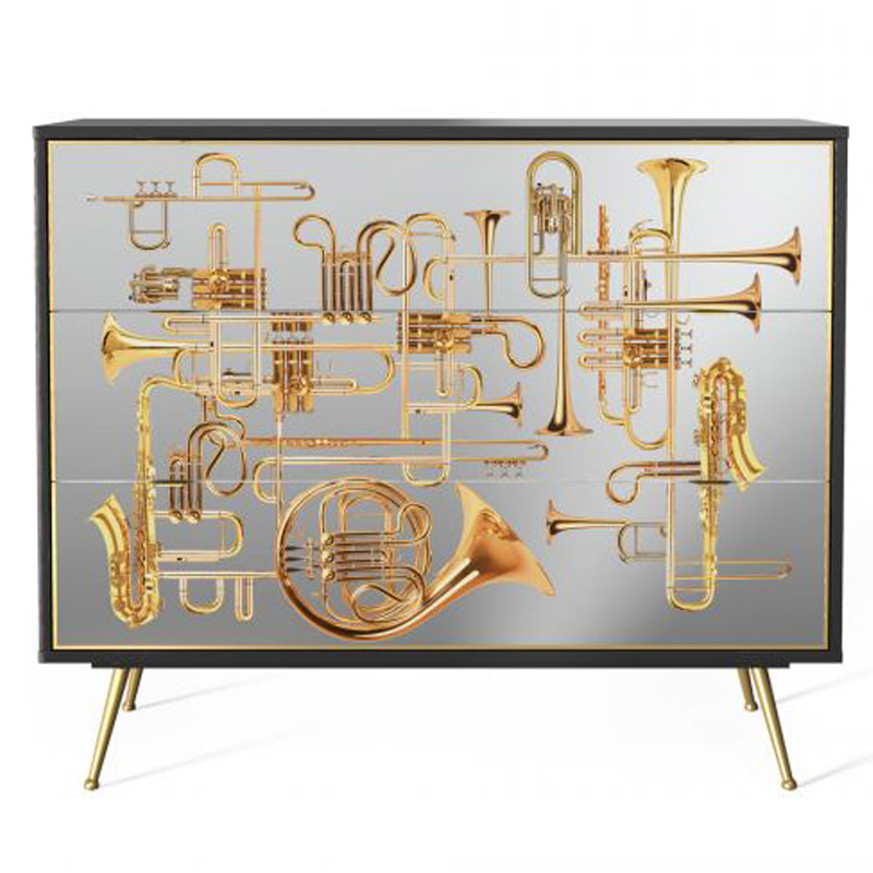 Комод Seletti Chest of Three Drawers Trumpets Латунь Черный Золотой Комод Seletti Chest of Three Drawers Trumpets Латунь Черный Золотой во Владивостоке | Loft Concept