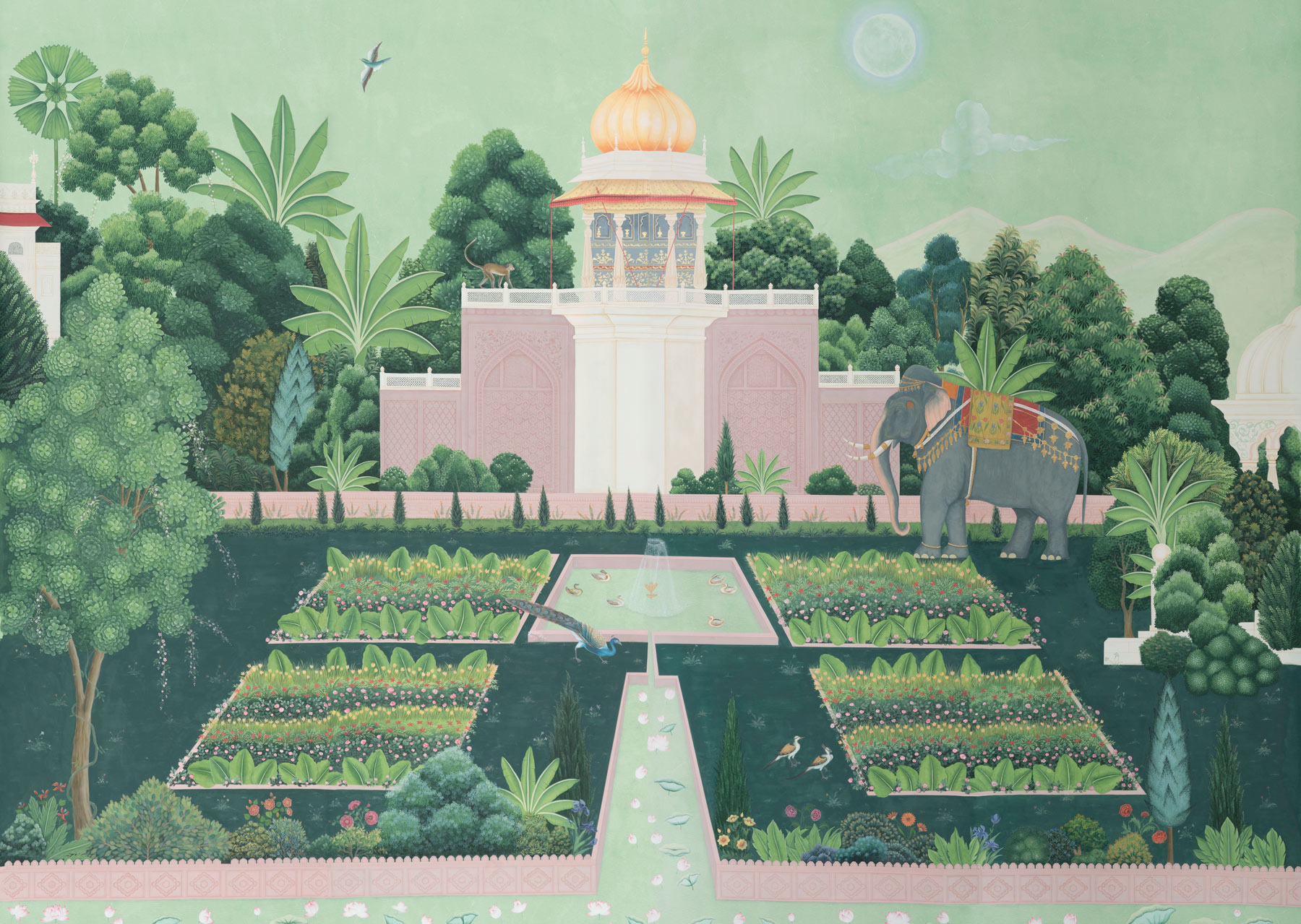 Обои ручная роспись Mahal Garden Original colourway on blue painted Xuan paper Обои ручная роспись Mahal Garden Original colourway on blue painted Xuan paper - постер Loft-Concept во Владивостоке