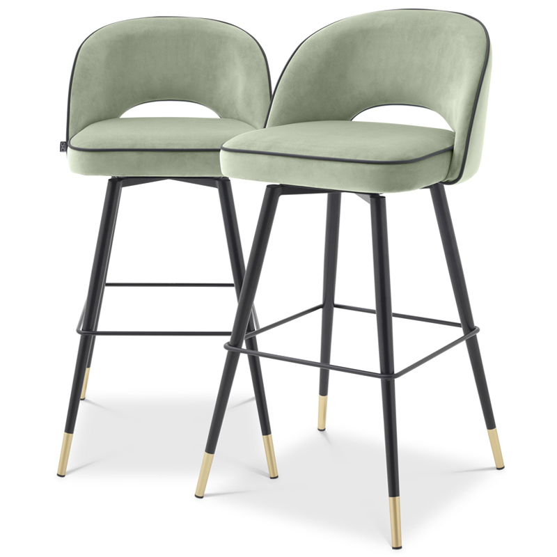 Комплект барных стульев Eichholtz Bar Stool Cliff set of 2 pistache green Черный Латунь Зеленый шалфей Комплект барных стульев Eichholtz Bar Stool Cliff set of 2 pistache green Черный Латунь Зеленый шалфей во Владивостоке | Loft Concept